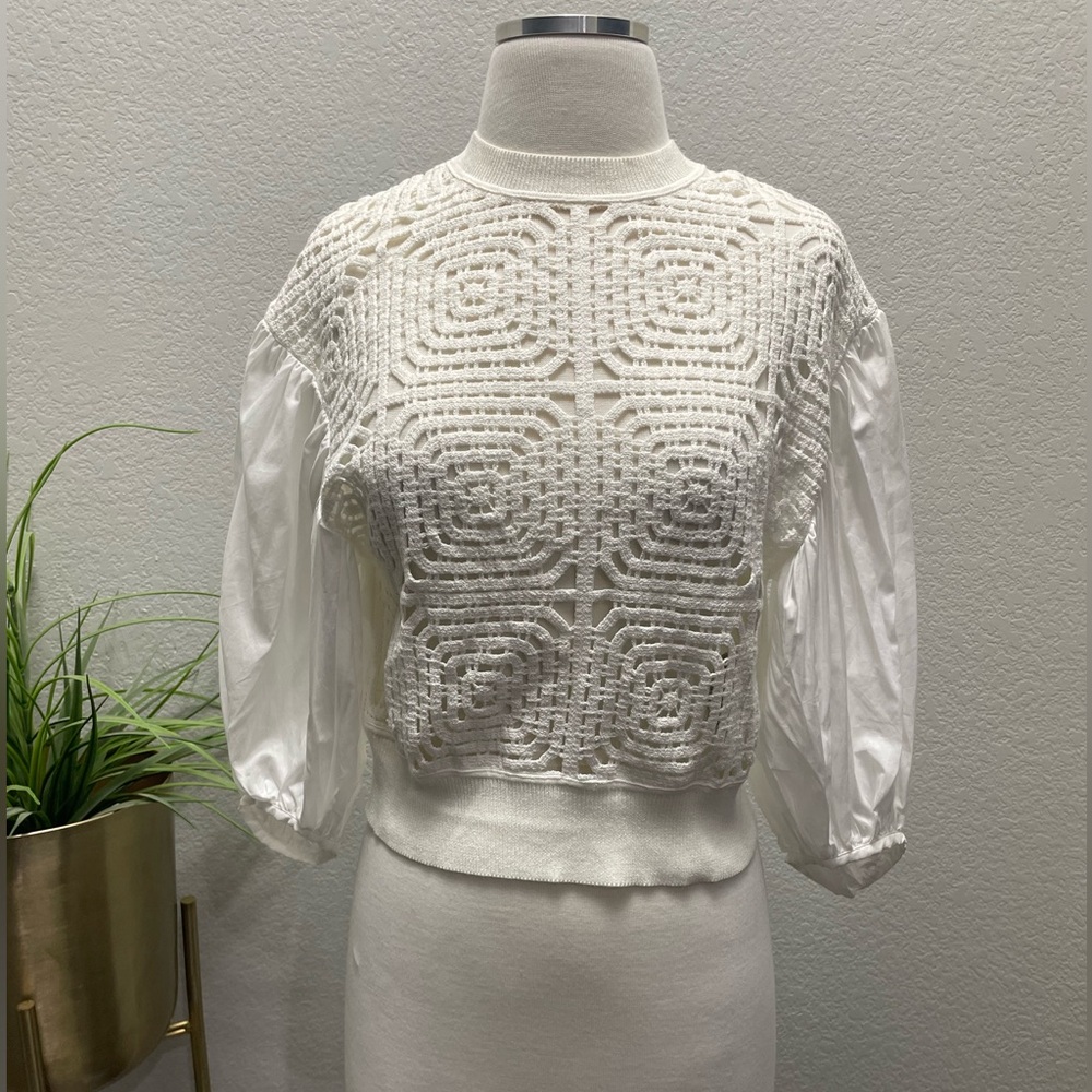 NWT All Saints Sol Mixed Media Lace Top in Chalk Sz‎ XS $279 - Picture 7 of 10